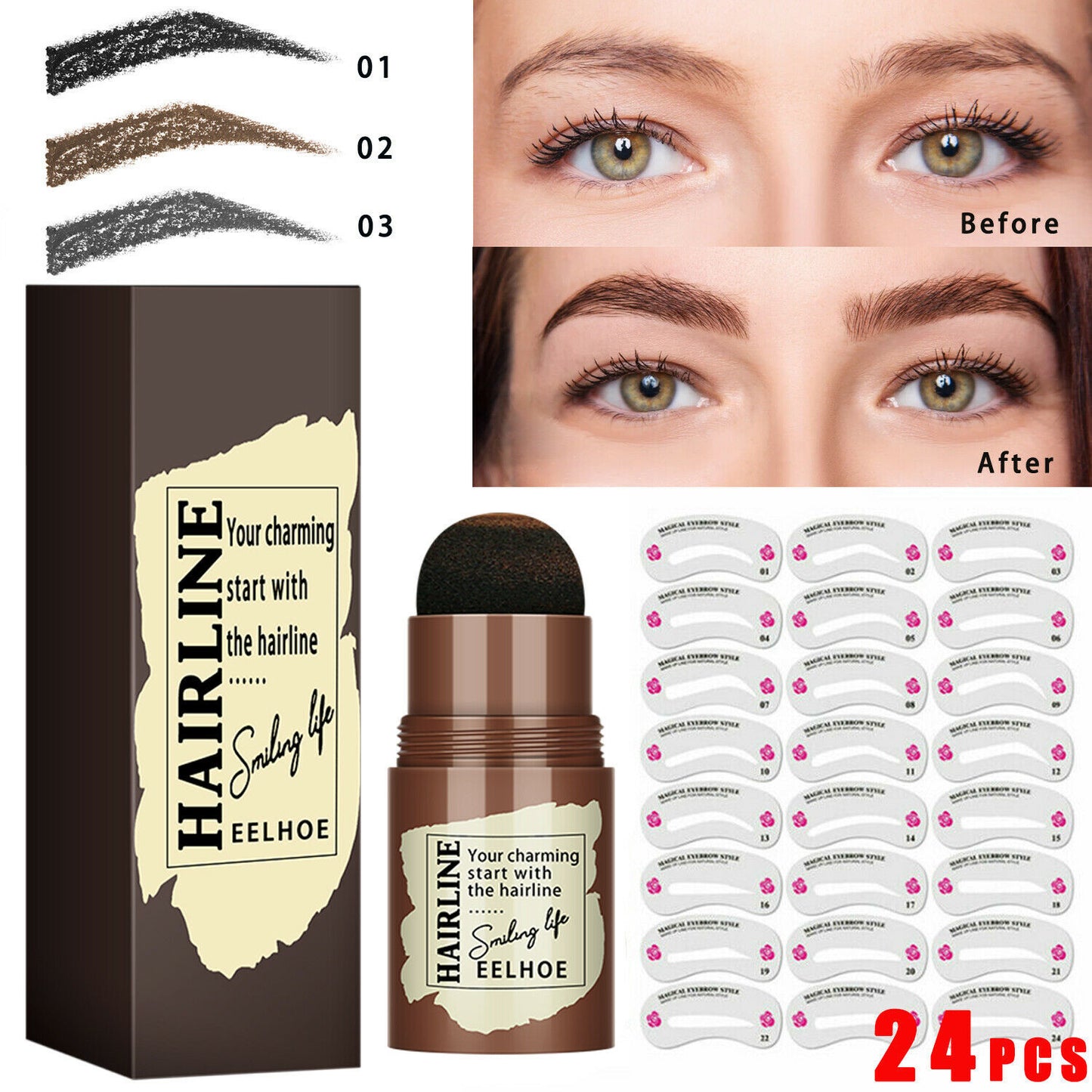 Kit de pochoirs pour sourcils, 24 pochoirs pour modeler les sourcils, outil de définition des sourcils longue tenue, kit réutilisable pour un maquillage parfait - LUXARAH