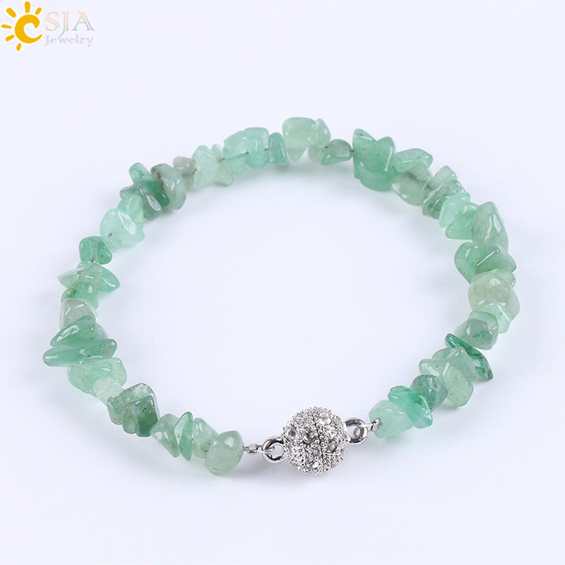 Bracelet en gravier naturel pour femme, aimanté, boucle boule en zircon, énergie irrégulière, pierre semi-précieuse - LUXARAH