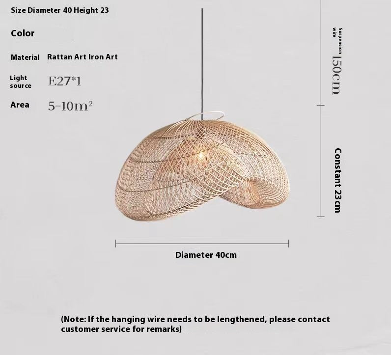 Lustre de style Ji Ji tissé à la main, lampe de salon en rotin personnalisée - LUXARAH