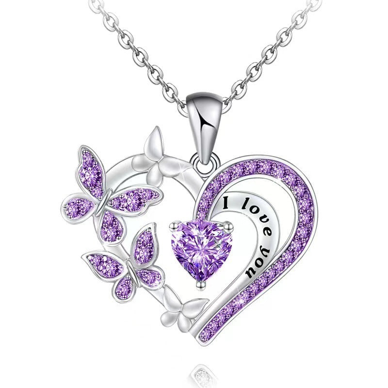Collier papillon avec strass, pendentif en forme de cœur creux, chaîne de clavicule, pour la Saint-Valentin