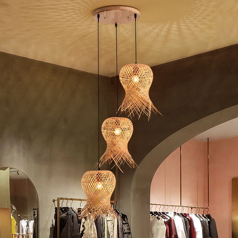Lustre en bambou tissé pour salon, escaliers, lampe assemblée - LUXARAH