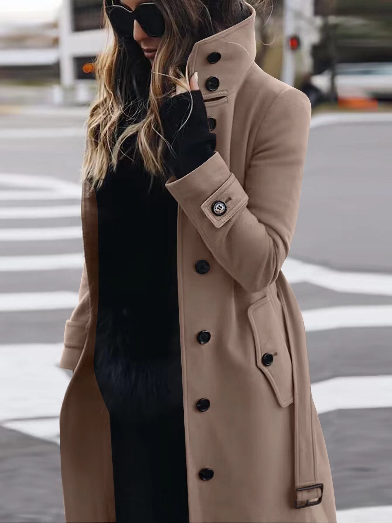 Manteau en Laine Femme - Design Élégant, Coupe Slim, Manches Longues, Col Montant
