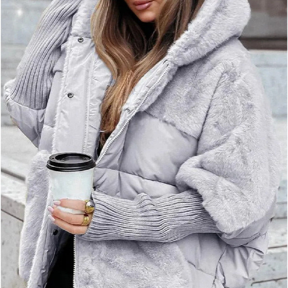 Manteau ample en coton pour femme, manteau d'hiver en fausse fourrure, veste à capuche à manches longues, confortable et chic