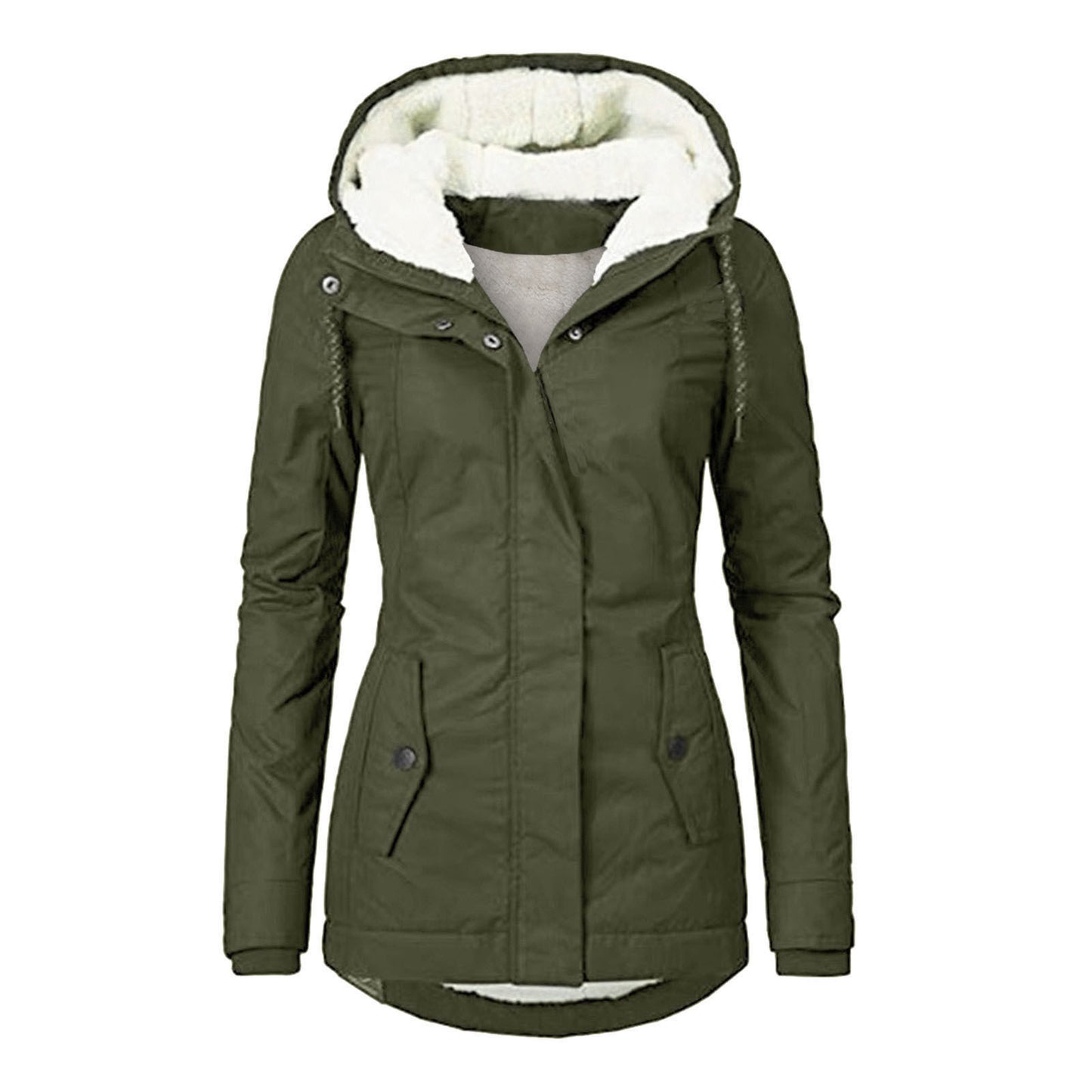 Veste d'hiver à capuche, couleur unie, chaude, fermeture éclair, polaire, avec poches, décontractée, pour femme