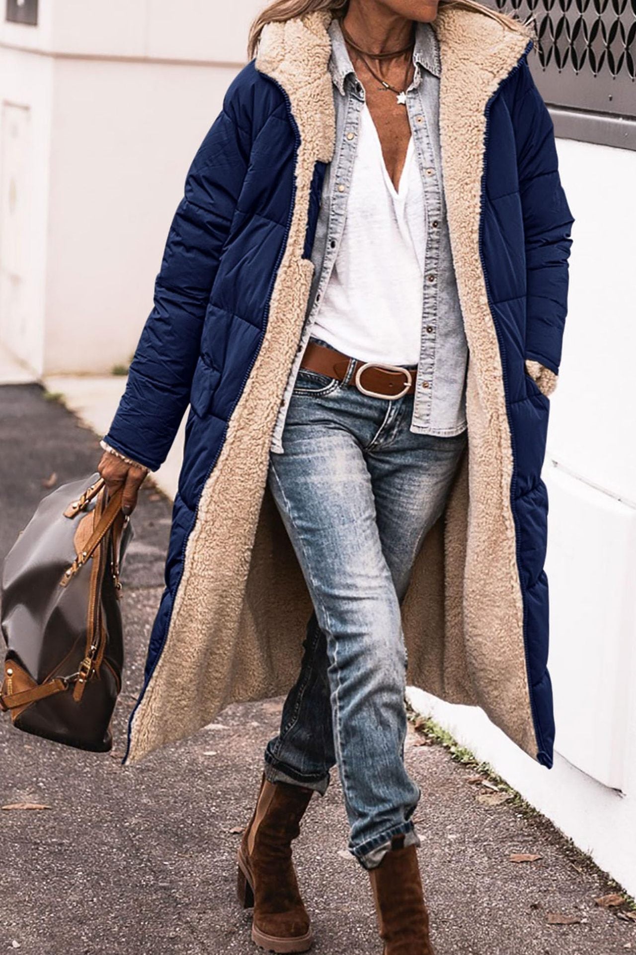 Manteau long à capuche de couleur unie, manches longues, double face, slim, élégant, cardigan, vêtements pour femmes
