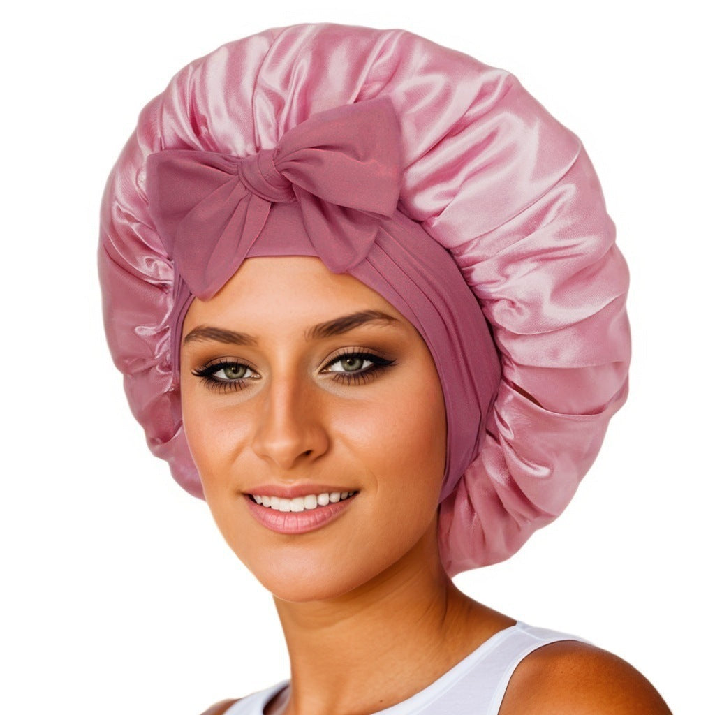 Bonnet en soie pour dormir, bonnet en satin, bonnet de nuit, écharpe pour cheveux bouclés avec lien à nouer