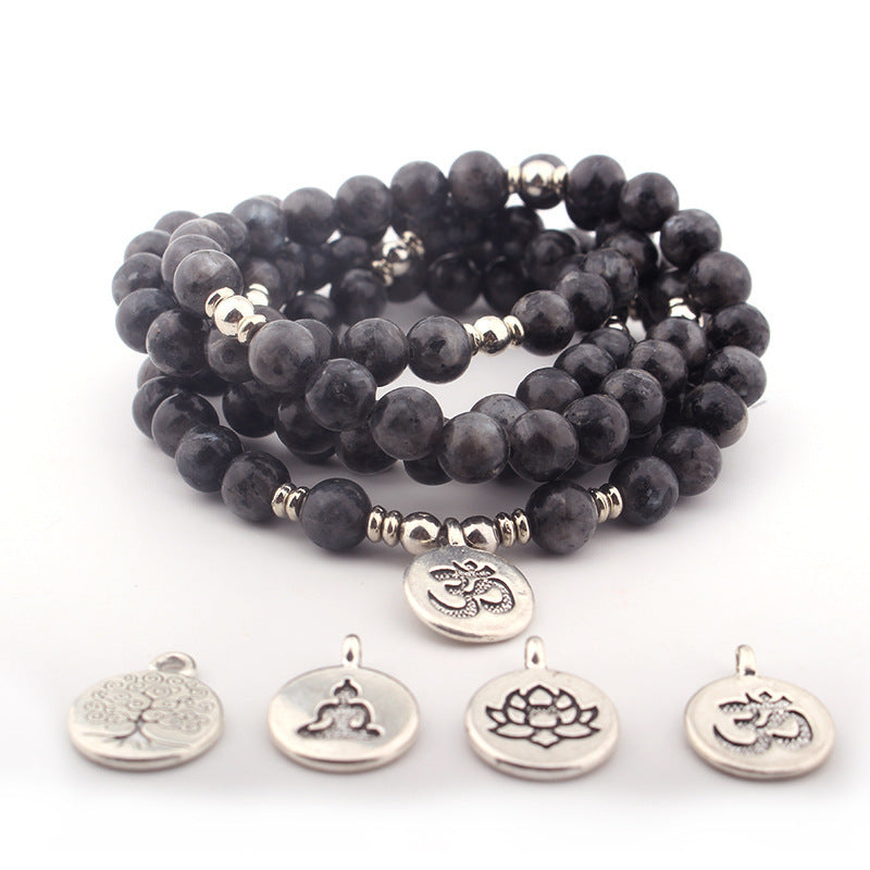 Pallisandro Classico naturel avec 108 perles à pendentif Lotus - LUXARAH