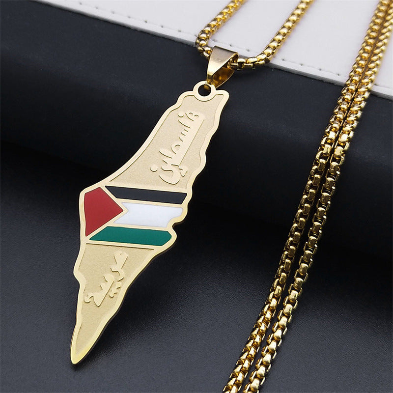 Collier avec pendentif, carte de la Palestine et d'Israël pour homme et femme, en acier inoxydable, couleur or, bijoux ethniques palestiniens, cadeaux