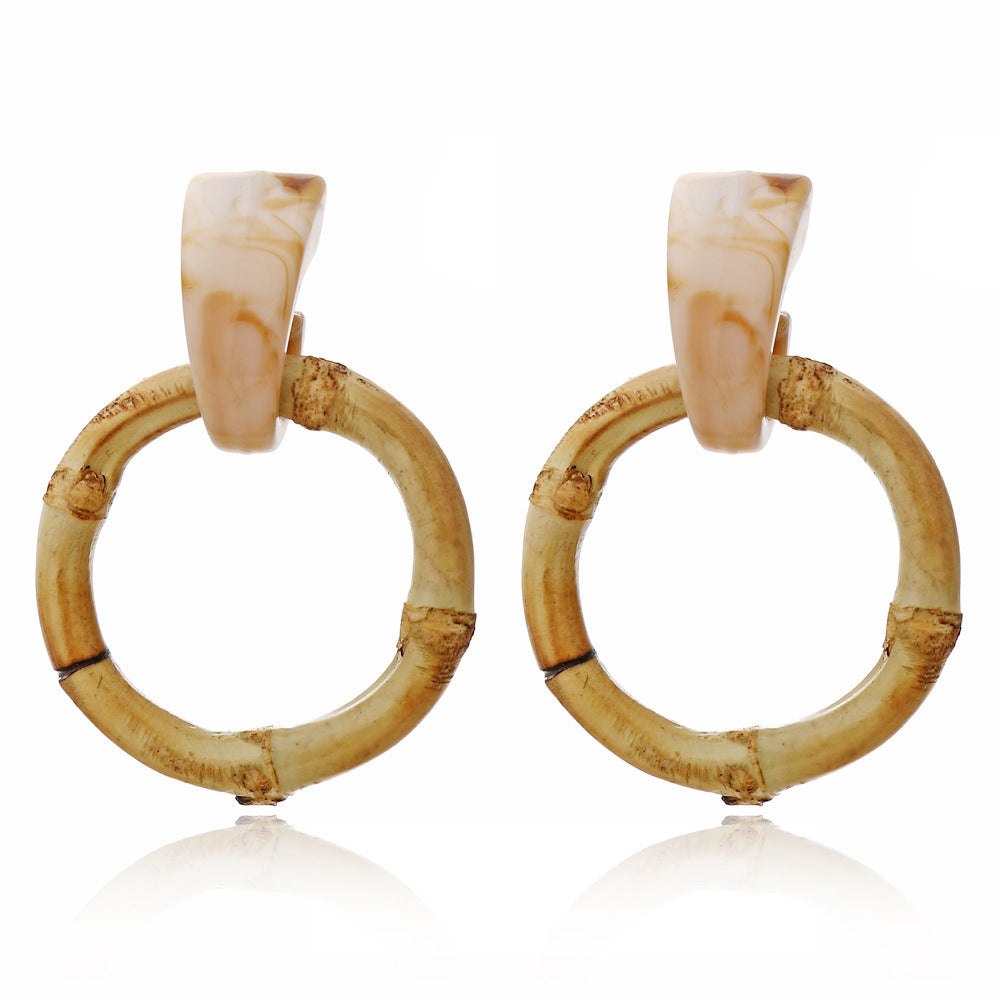 Boucles d'oreilles en bois et rotin géométriques multicouches - LUXARAH