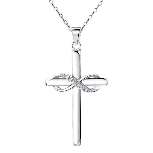 Collier avec pendentif croix et signe de l'infini pour femme, simple et élégant, couleur or, accessoire de cou, bijoux tendance, cadeau de Saint-Valentin