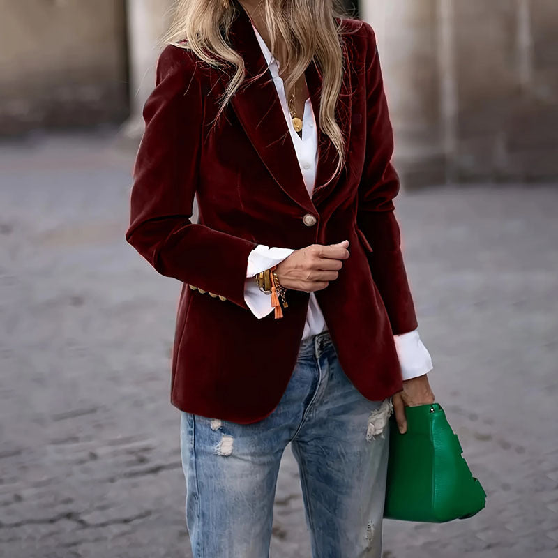 Veste Slim en Velours à Revers pour Femmes - Élégance Décontractée et Style Professionnel