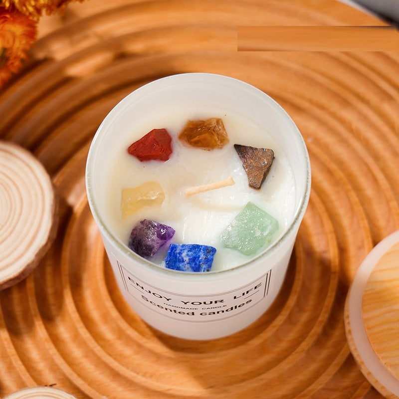 Bougie d'aromathérapie en pierre de cristal naturel, bougies sans fumée en cire de soja, coffret cadeau de Noël