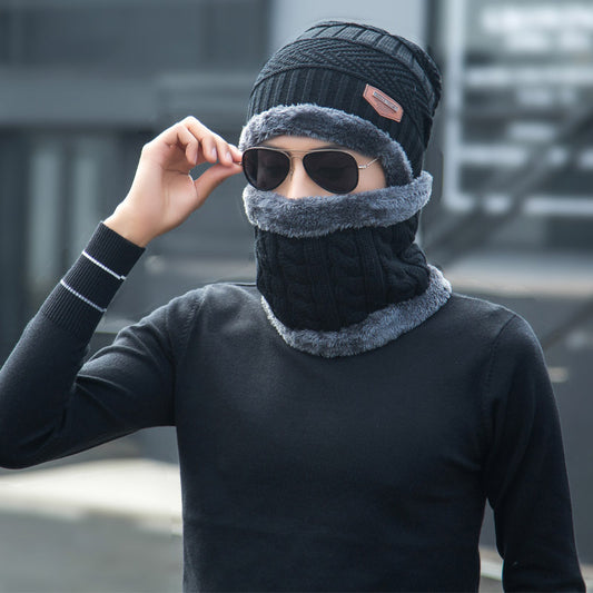 Ensemble bonnet et écharpe d'hiver en tricot chaud, doublé polaire épaisse, cache-cou pour homme et femme