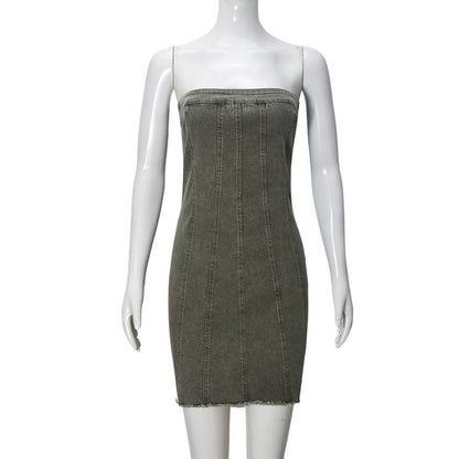 Robe tube en jean, dos nu tendance, tenue d'été sexy Y2K, courte et slim - LUXARAH
