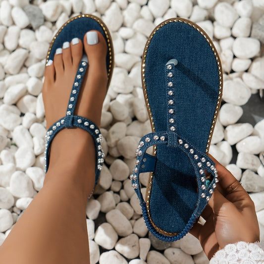 Sandales plates à rivets et bout ouvert pour femmes, grande taille