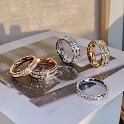 Bague couple en acier titane INS Rings, simple et double rangée de diamants