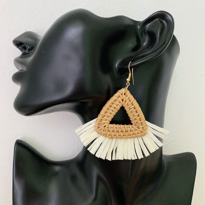 Boucles d'oreilles en raphia et rotin pour femme, nouvelles boucles d'oreilles rondes géométriques colorées en paille - LUXARAH