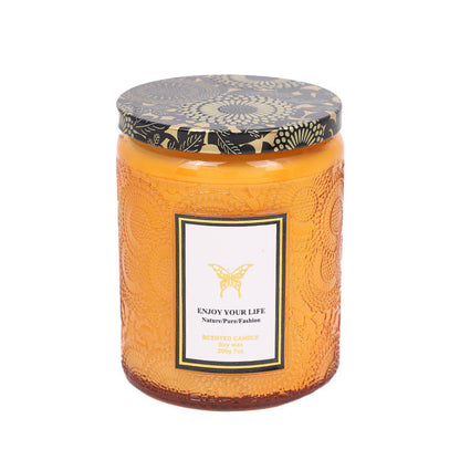Bougies parfumées en verre gaufré faites à la main, aromathérapie, soja
