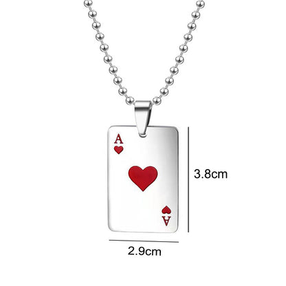 Hip Hop Ace of Hearts Poker Cards Stainless Steel Pendant Necklaces for Women Men
