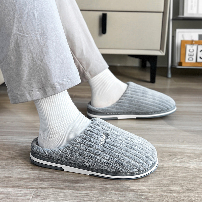 Chaussons d'hiver en coton, couleur unie, simples, antidérapants, chauds et en peluche, pour la maison, pour l'intérieur, pour couple et femmes - LUXARAH