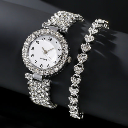 Ensemble de 2 montres de luxe pour femmes, bijoux tendance, bracelet argenté, montre-bracelet à quartz, bracelet en alliage, ensemble de bijoux, horloge, cadeau