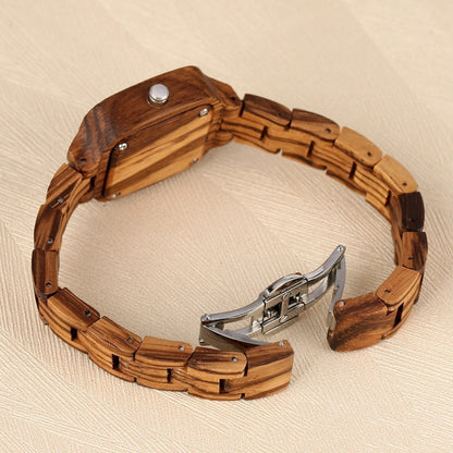Montre numérique carrée en bois de bambou et or