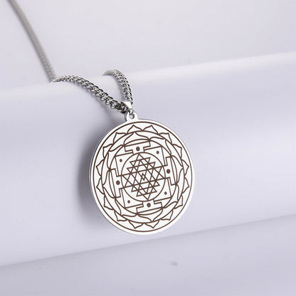Collar con colgante de flor de mandala de acero inoxidable, collares de geometría sagrada