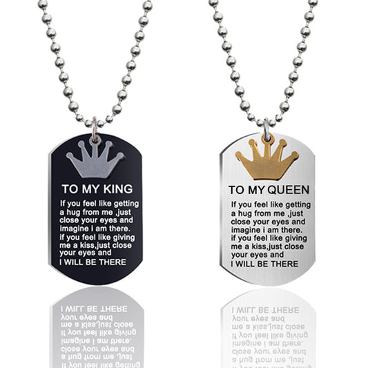 Collier avec pendentif en forme de couronne pour couple, bijou en acier inoxydable, inspiré du roi et de la reine