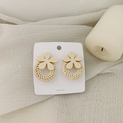 Boucles d'oreilles en rotin avec fleurs, boucles d'oreilles longues tissées au tempérament exagéré - LUXARAH