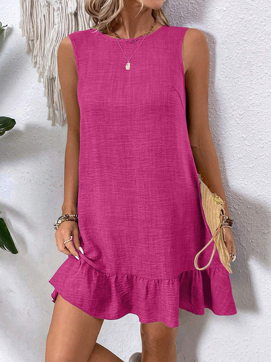 Robe d'été à volants, ample, sans manches, coupe droite, idéale pour la plage - LUXARAH
