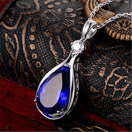 Colliers avec pendentif en cristal bleu saphir tanzanite et yeux d'ange pour femmes, bijoux de fête, cadeaux tendance