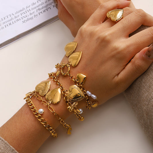 Bracelet chaîne d'amour tendance en acier titane avec perles et nœud