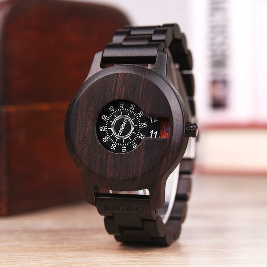 Montre ronde créative en bois de bambou pour homme