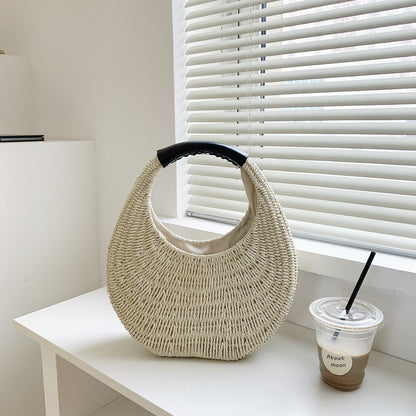 Sac à main ovale simple en rotin avec motif lune - LUXARAH
