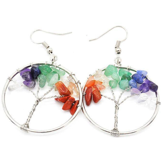 Boucles d'oreilles arbre à souhaits en cristal naturel concassé