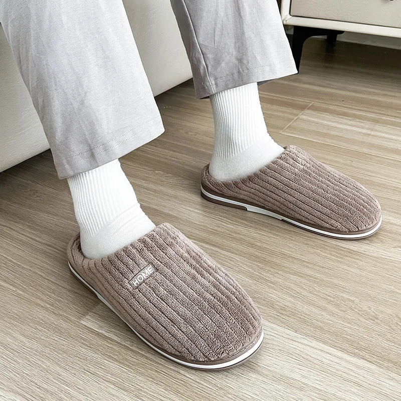 Chaussons d'hiver en coton, couleur unie, simples, antidérapants, chauds et en peluche, pour la maison, pour l'intérieur, pour couple et femmes - LUXARAH