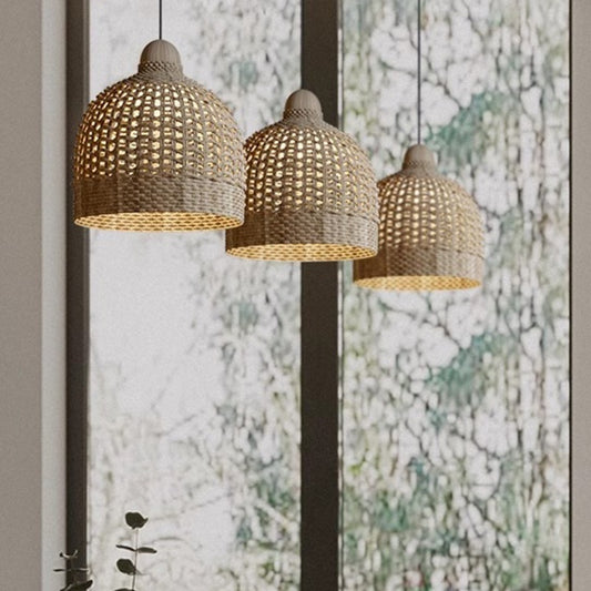 Lustre de salle à manger rétro, salon de thé, chambre à coucher, lampes en bois et rotin