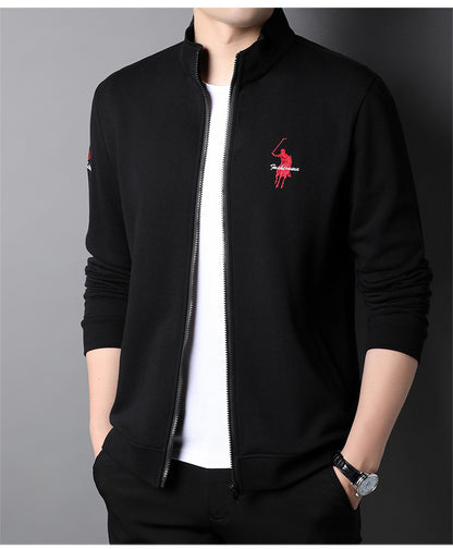 Veste zippée décontractée brodée en coton pour homme