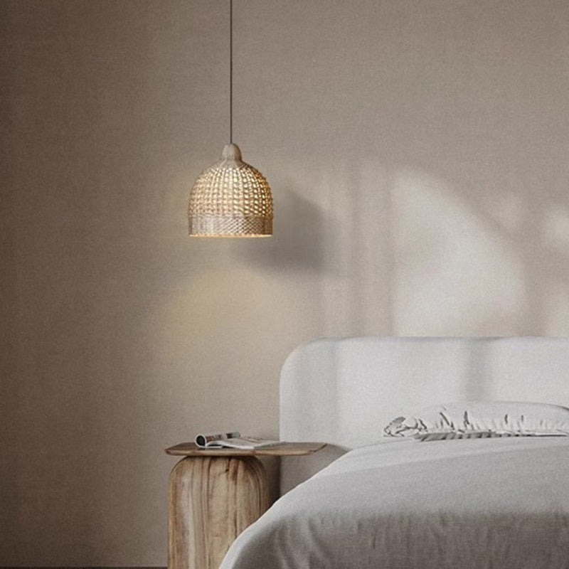Lustre de salle à manger rétro, salon de thé, chambre à coucher, lampes en bois et rotin