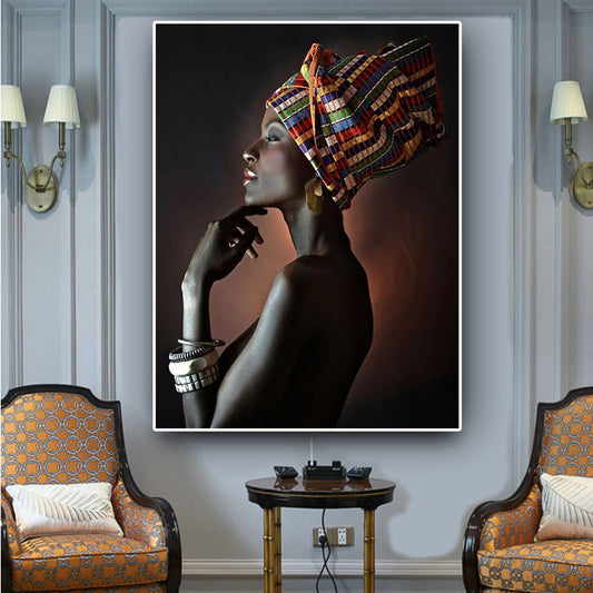 Peinture art déco représentant une femme africaine