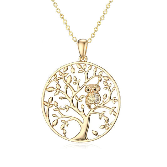 Fashion Hollow Tree of Life Crystal Owl Pendant Necklace for Women