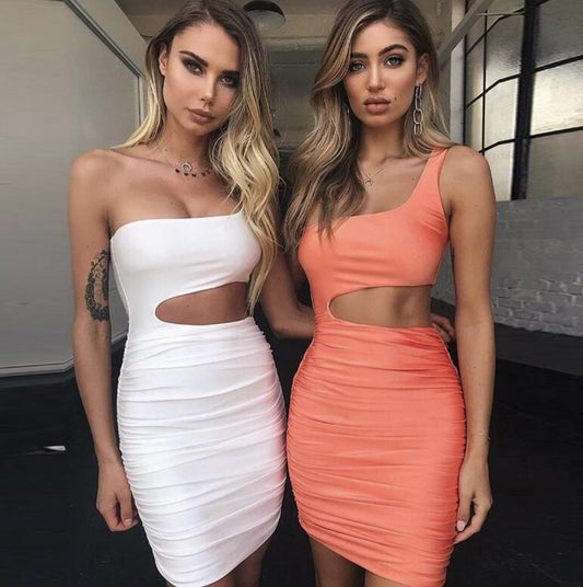 Robe courte moulante à une épaule, mini-robe sexy et ajourée - LUXARAH