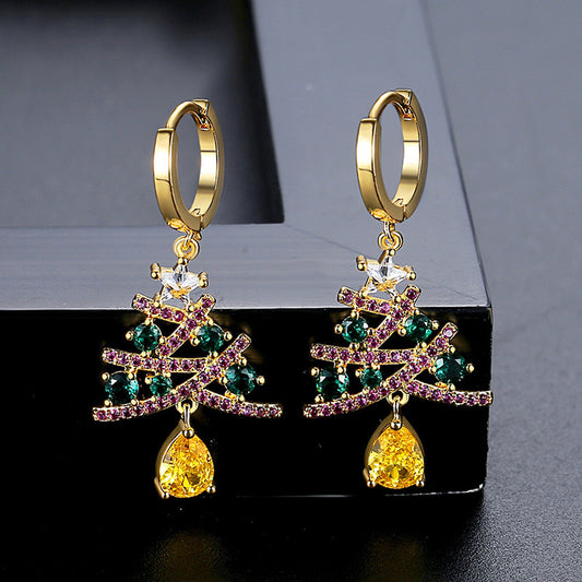 Boucles d'oreilles sapin de Noël avec strass colorés, tendance et brillantes, cadeau idéal pour femme