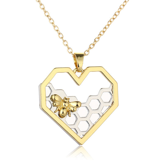 Colliers avec pendentif en forme de cœur et en nid d'abeille pour femmes, couleur or et argent, collier ras du cou animal, bijoux de mariage tendance