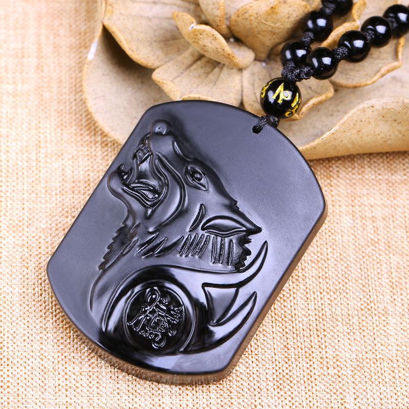 Collier Homme et Femme - Pierre Obsidienne Noire Naturelle - Le Loup - LUXARAH