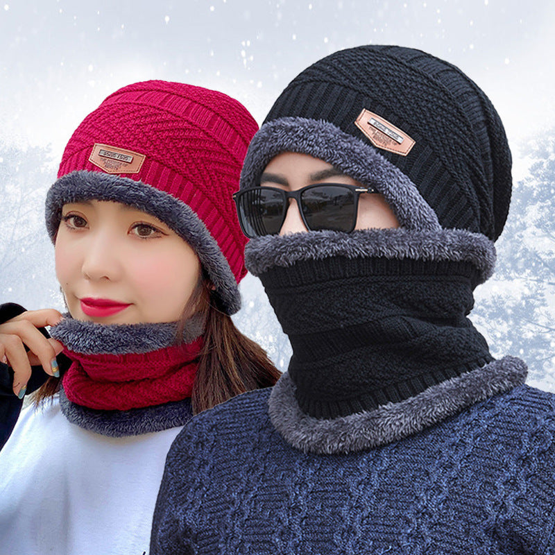 Ensemble bonnet et écharpe d'hiver en tricot chaud, doublé polaire épaisse, cache-cou pour homme et femme