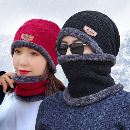 Ensemble bonnet et écharpe d'hiver en tricot chaud, doublé polaire épaisse, cache-cou pour homme et femme