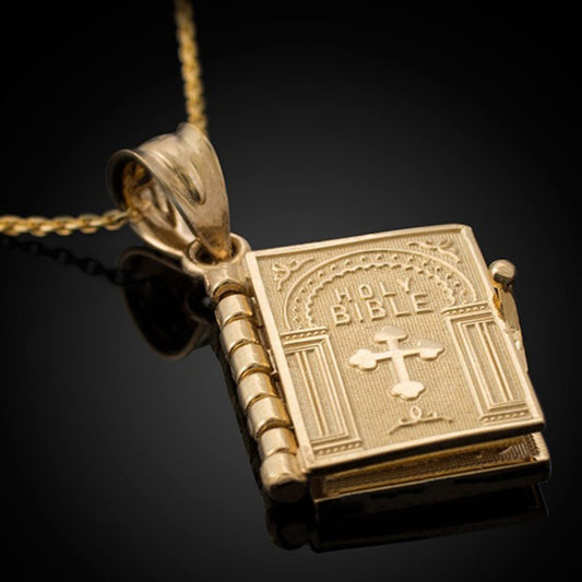 Religious necklace with Holy Bible book pendant, Christian jewelry, Judaism, Catholicism, Orthodox