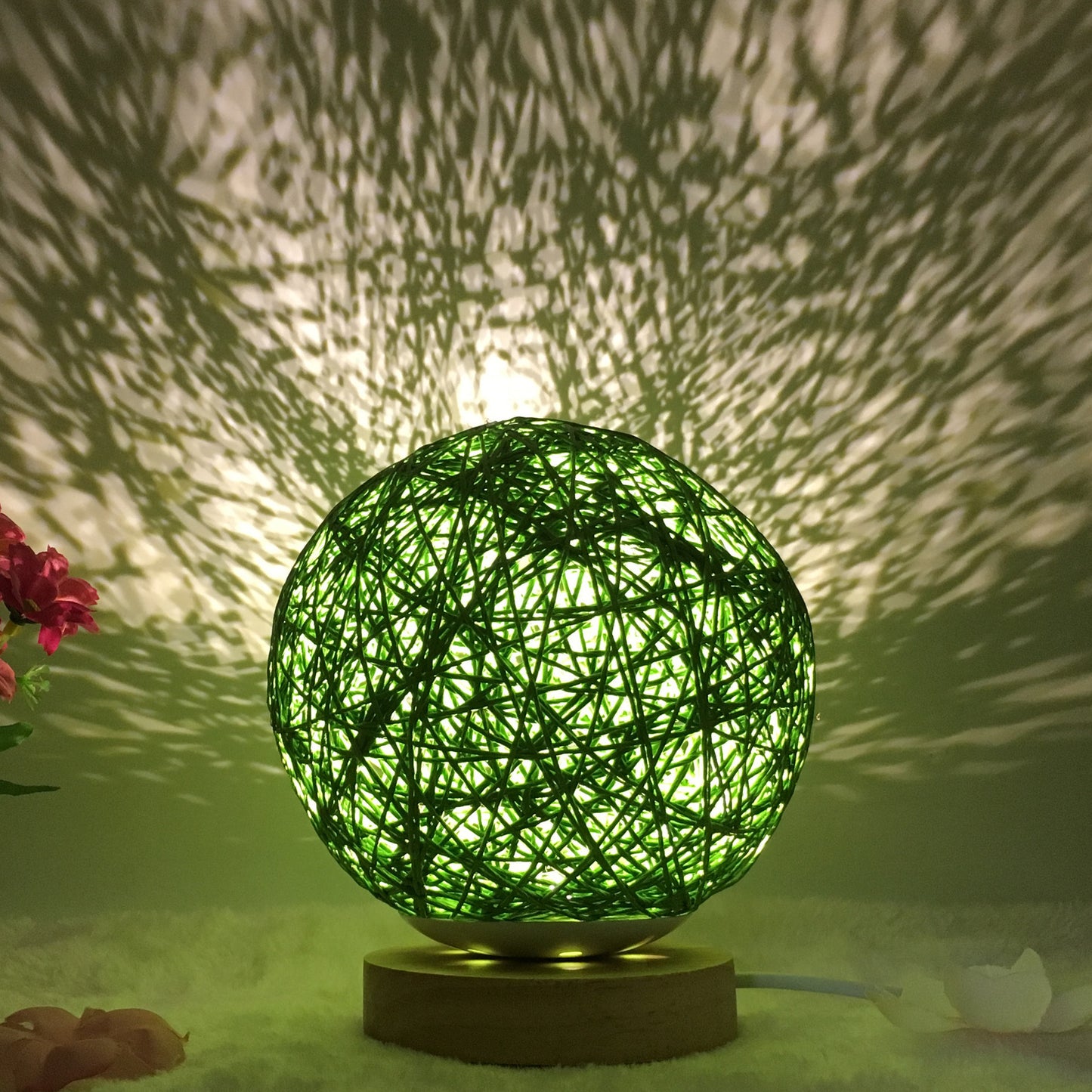 Lampe de table créative en lin, nouveauté et unique, LED intelligente, télécommande, boule en rotin - LUXARAH