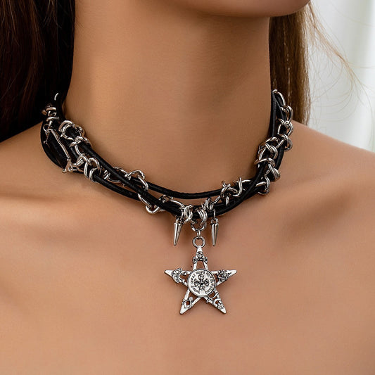 Colliers avec pendentifs et rivets Y2K, têtes de mort et étoiles, style gothique punk, tendance ...